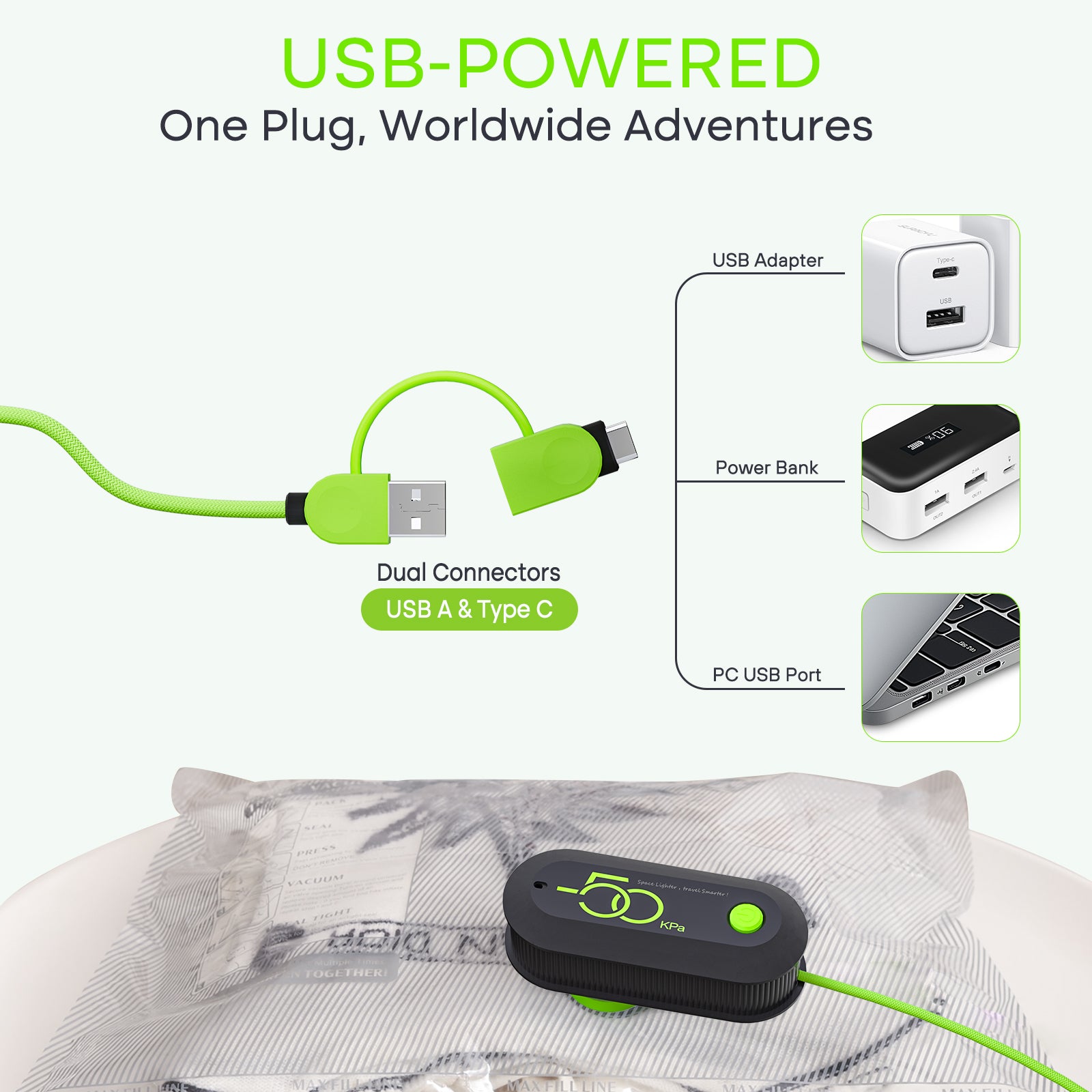 vacuum bags for travel with USB pump