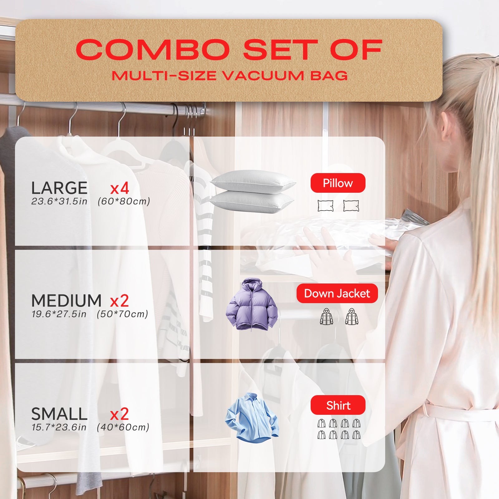 Vacbird M8 Vacuum Storage Bags for Clothing with 5Kpa Electric Pump