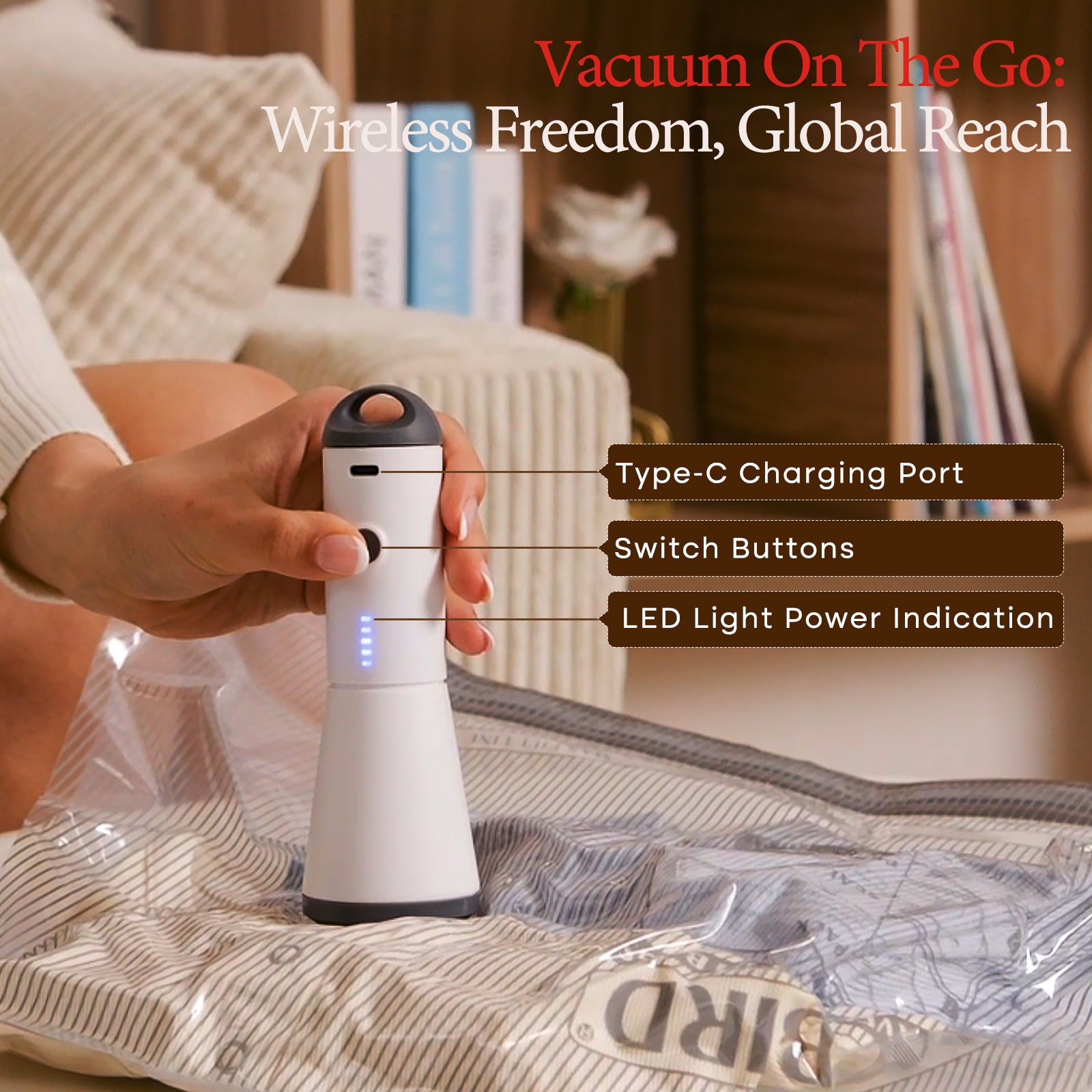 Vacbird X7 Travel Vacuum Storage Bags with 5Kpa Rechargeable air Pump