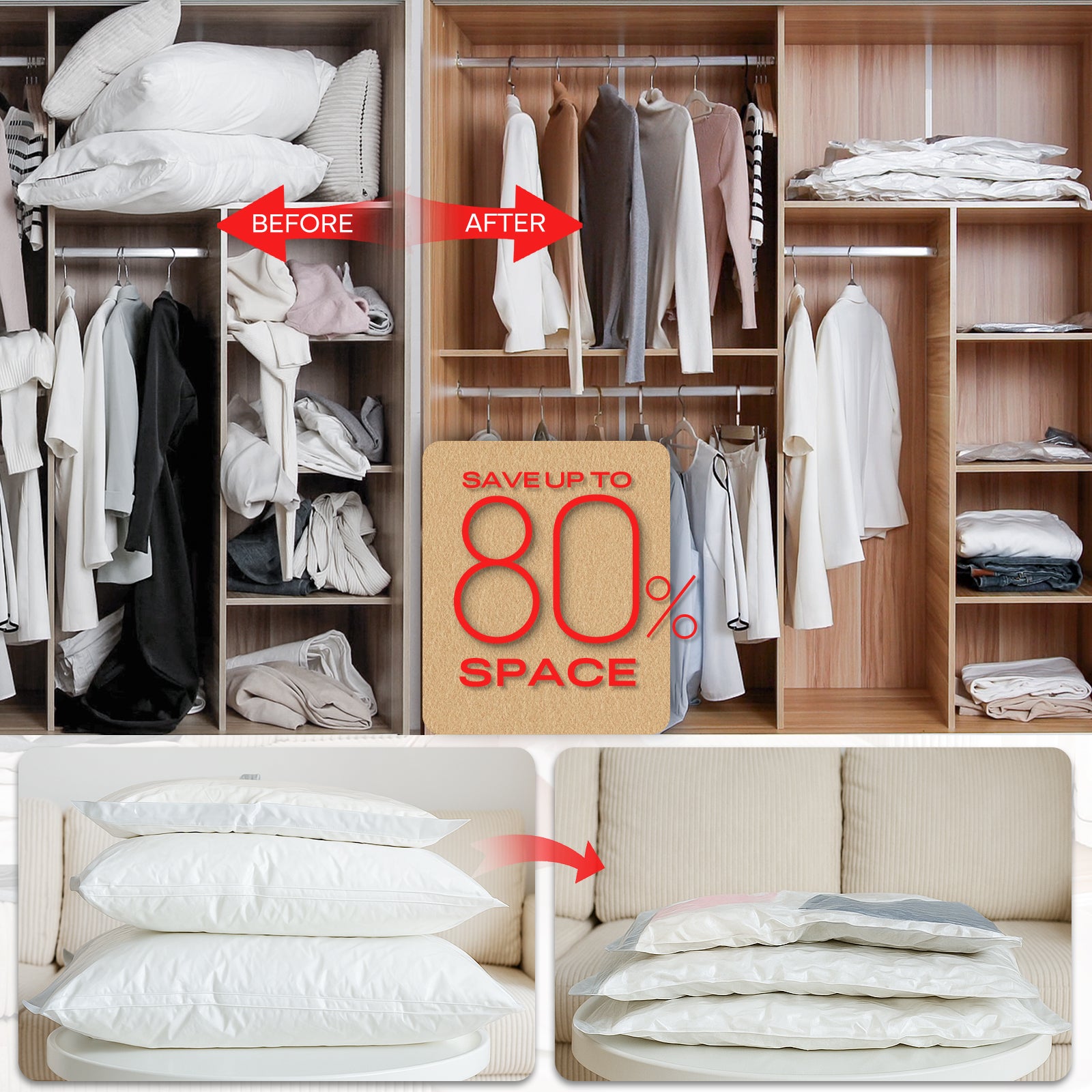 Vacbird M8 Vacuum Storage Bags for Clothing with 5Kpa Electric Pump