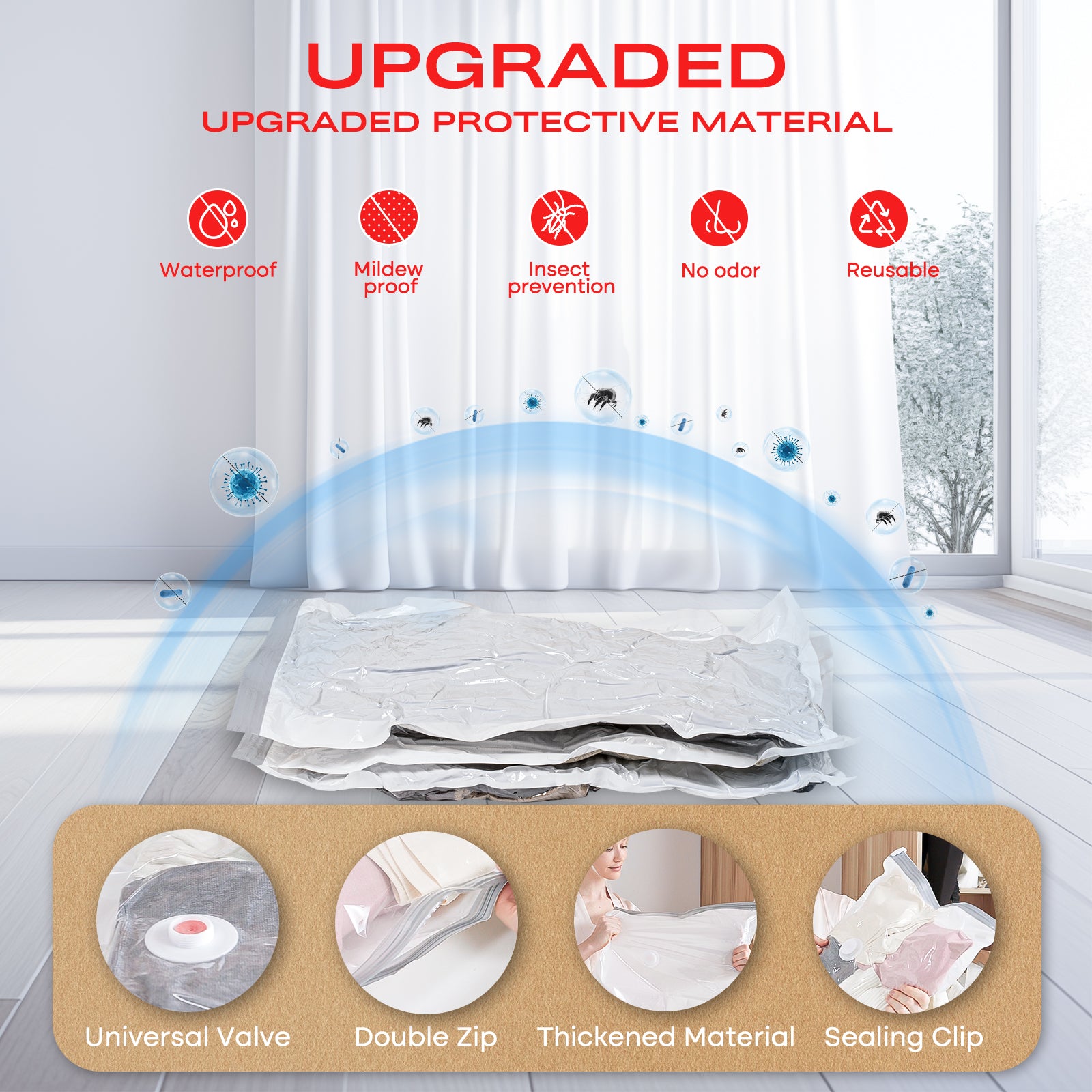 Vacbird M8 Vacuum Storage Bags for Clothing with 5Kpa Electric Pump