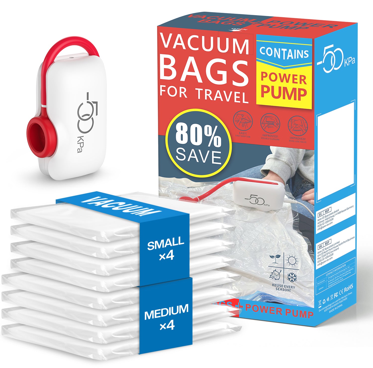 Vacbird W9 White Vacuum Storage Bags with 50Kpa Electric Pump