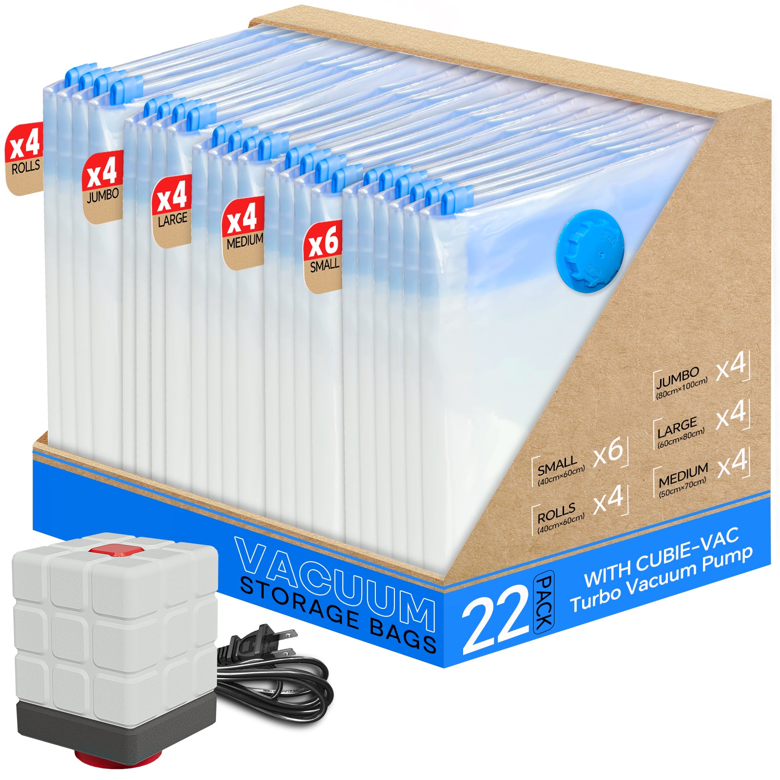 Vacbird M8 Vacuum Storage Bags for Clothing with 5Kpa Electric Pump